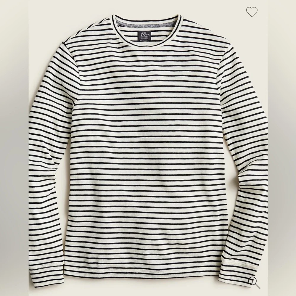 J. Crew Men’s Cotton Cashmere Long Sleeve T-Shirt Cream Black Stripe Size M